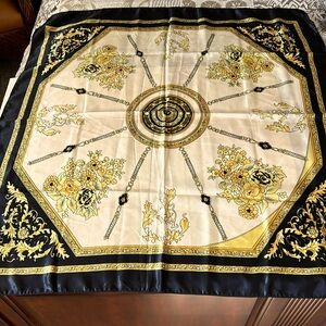 Beautiful black & gold/yellow tone scarf - approx 34” square